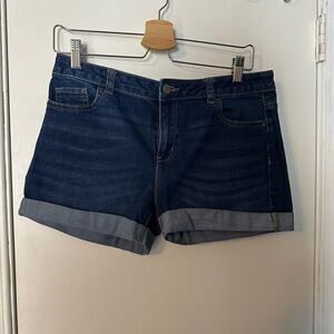 Youth Dark Wash Denim Roll-Cuff Shorts